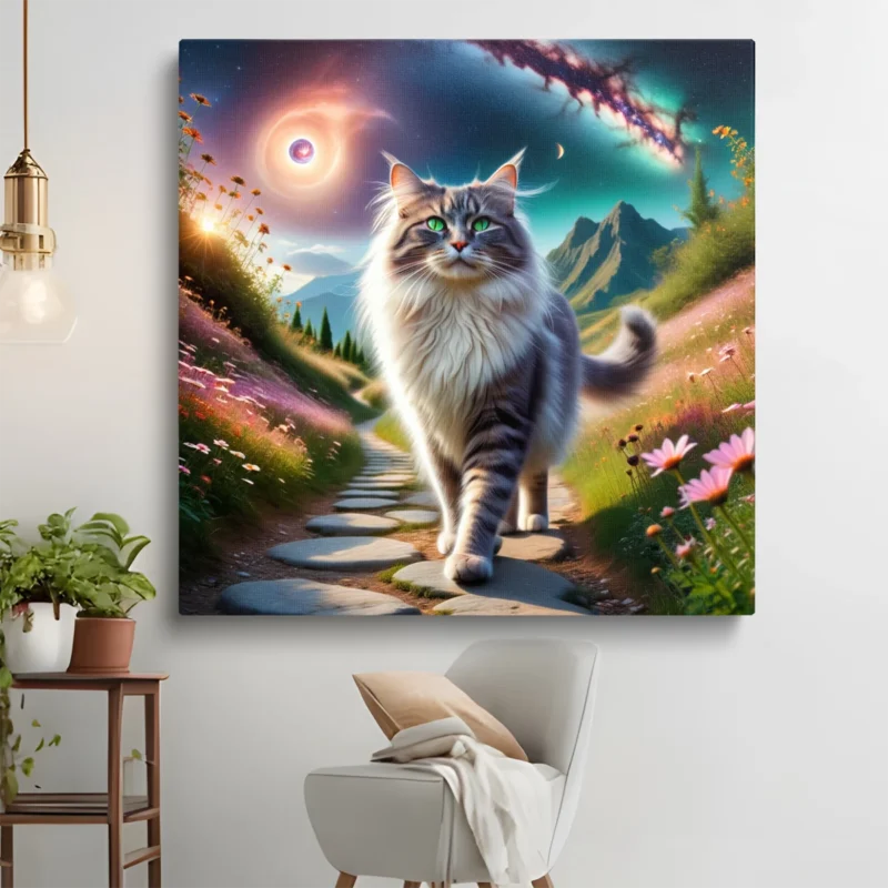 Tableau Chat Yeux Verts – Atmosphere Lumineuse – toile – horizontal