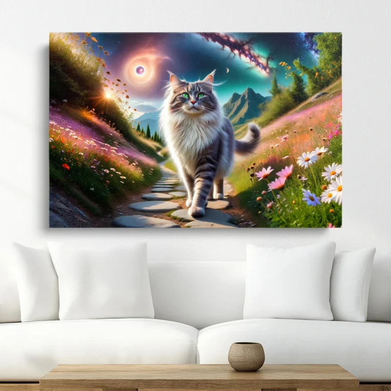 Tableau Chat Yeux Verts – Atmosphere Lumineuse – toile – horizontal
