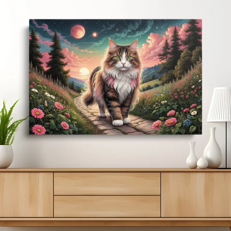 Tableau Chat Paysage Minimaliste – Minimaliste – toile – horizontal