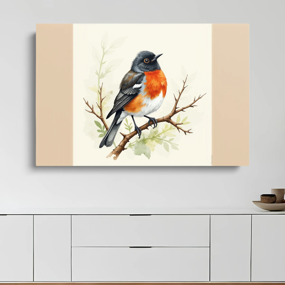 Tableau Oiseau Aquarelle – Atmosphere Sombre – toile – horizontal