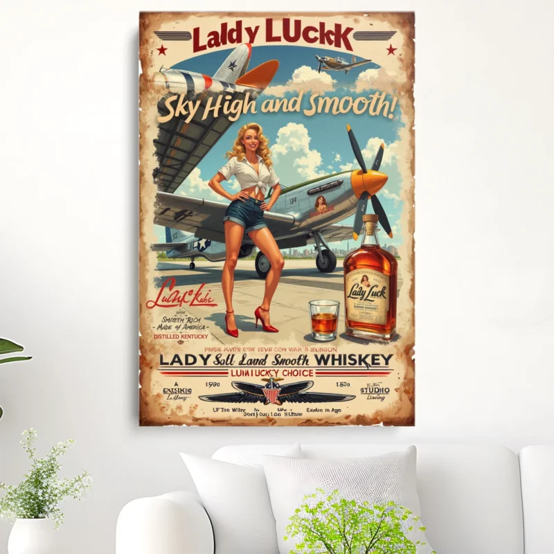 Tableau Pin-up Avec Avion – toile – vertical