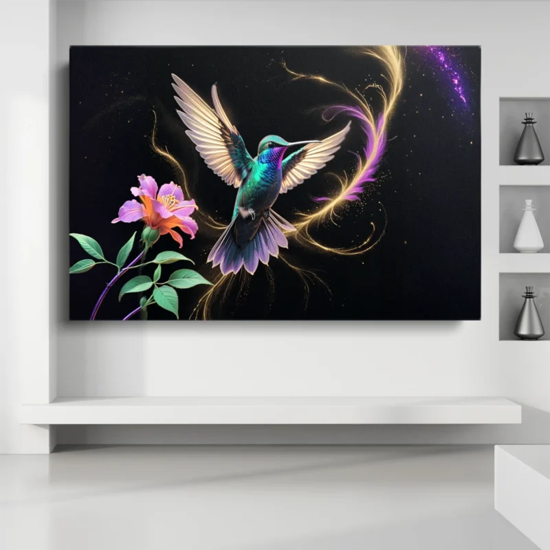 Tableau Colibri en Vol Lumineux – toile – horizontal