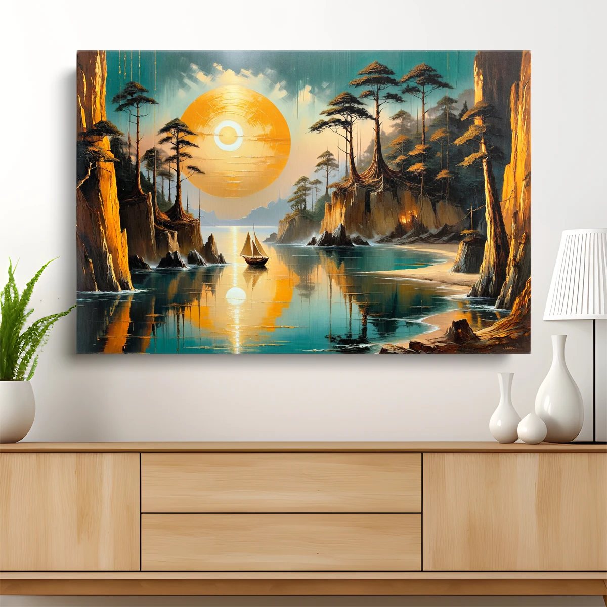 Tableau Voilier au Coucher de Soleil – toile – horizontal