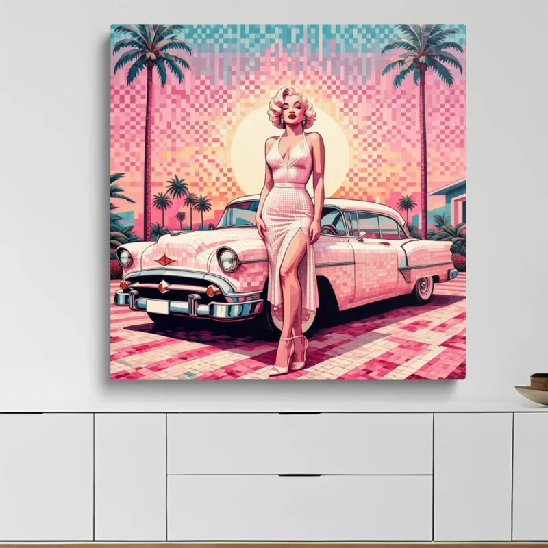 Tableau Marilyn Monroe Voiture Rose