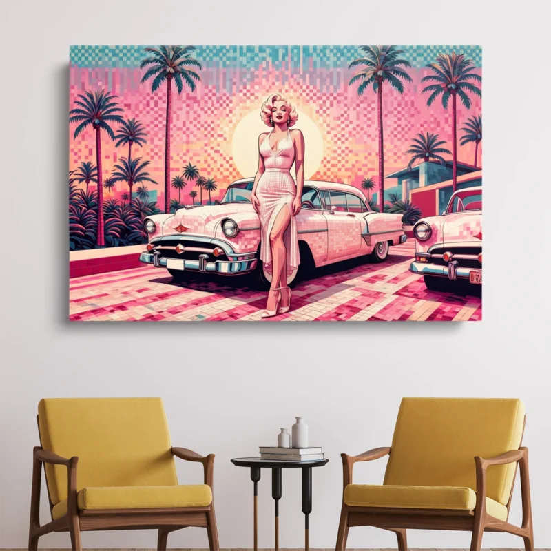 Tableau Marilyn Monroe Voiture Rose