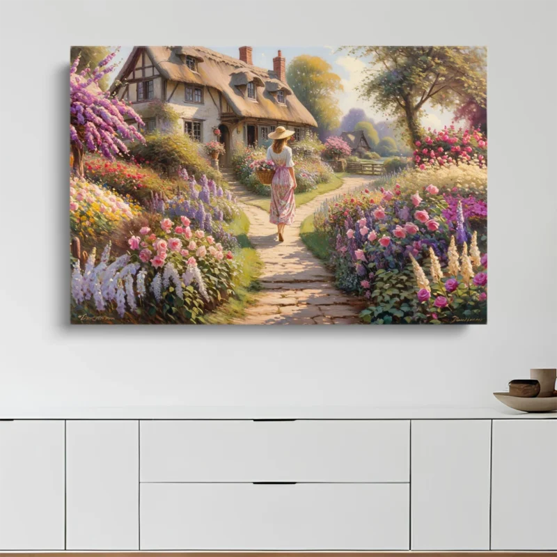 Tableau Femme dans Un Jardin Fleuri – toile – horizontal