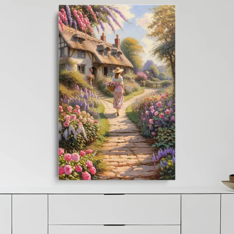 Tableau Femme dans Un Jardin Fleuri – toile – horizontal