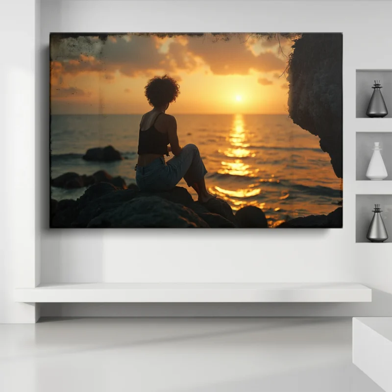 Tableau Femme au Coucher de Soleil – toile – horizontal