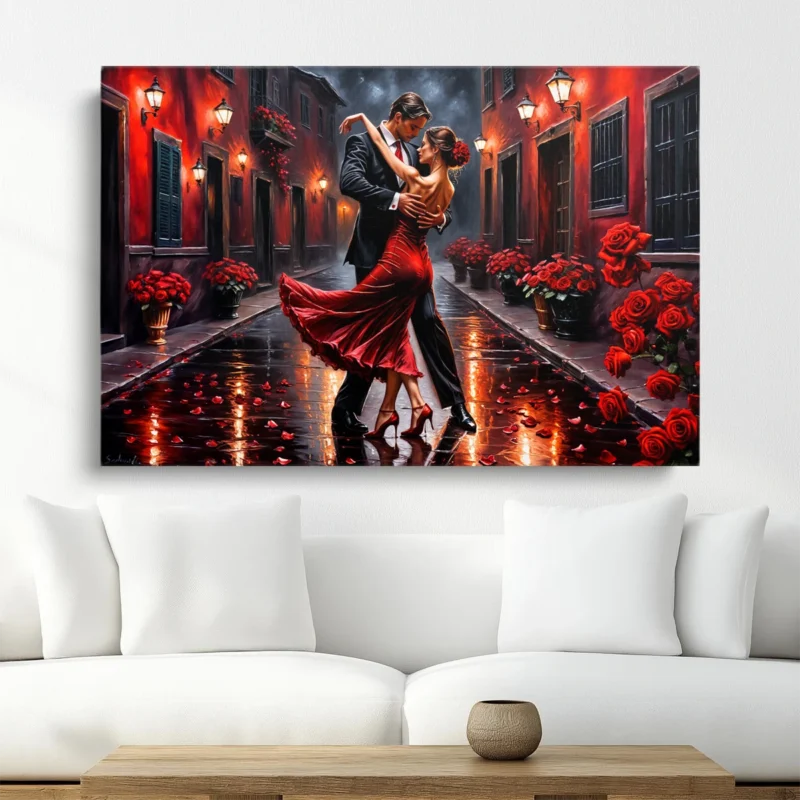 Tableau Couple Danse Rue Nuit – toile – horizontal