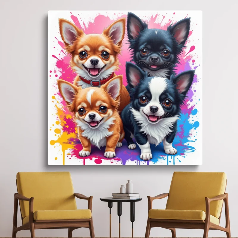 Tableau Chiots Chihuahuas aux Couleurs Vives – toile – horizontal