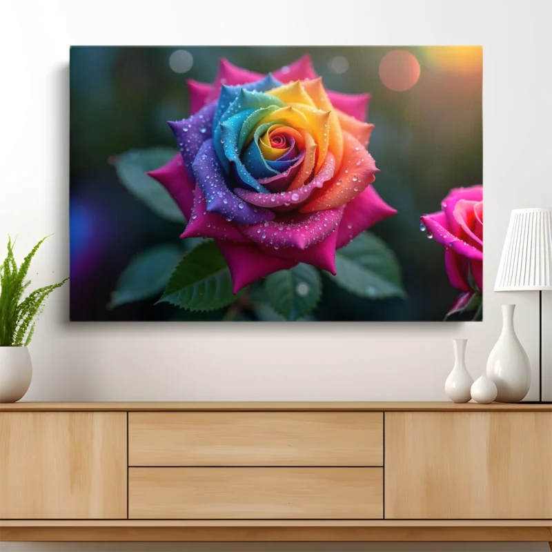 Tableau Rose aux Couleurs Arc-en-ciel – toile – horizontal
