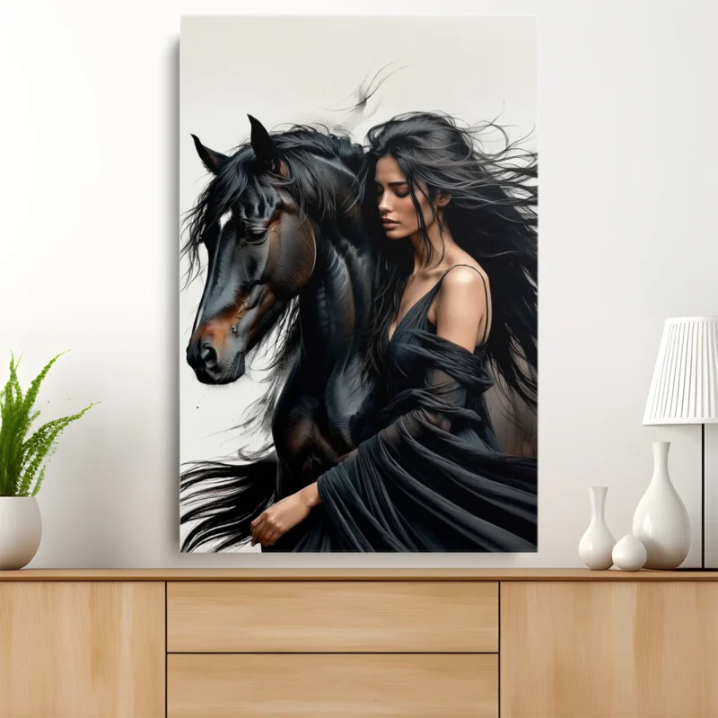 Tableau Femme et Cheval Noir