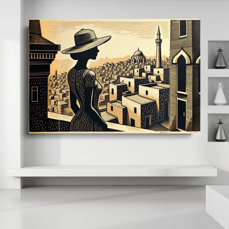 Tableau Femme Vue Ville – toile – horizontal