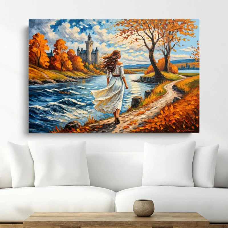 Tableau Femme au Château Automne