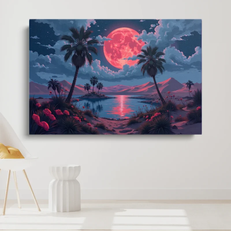 Tableau Lune Rouge sur Lac